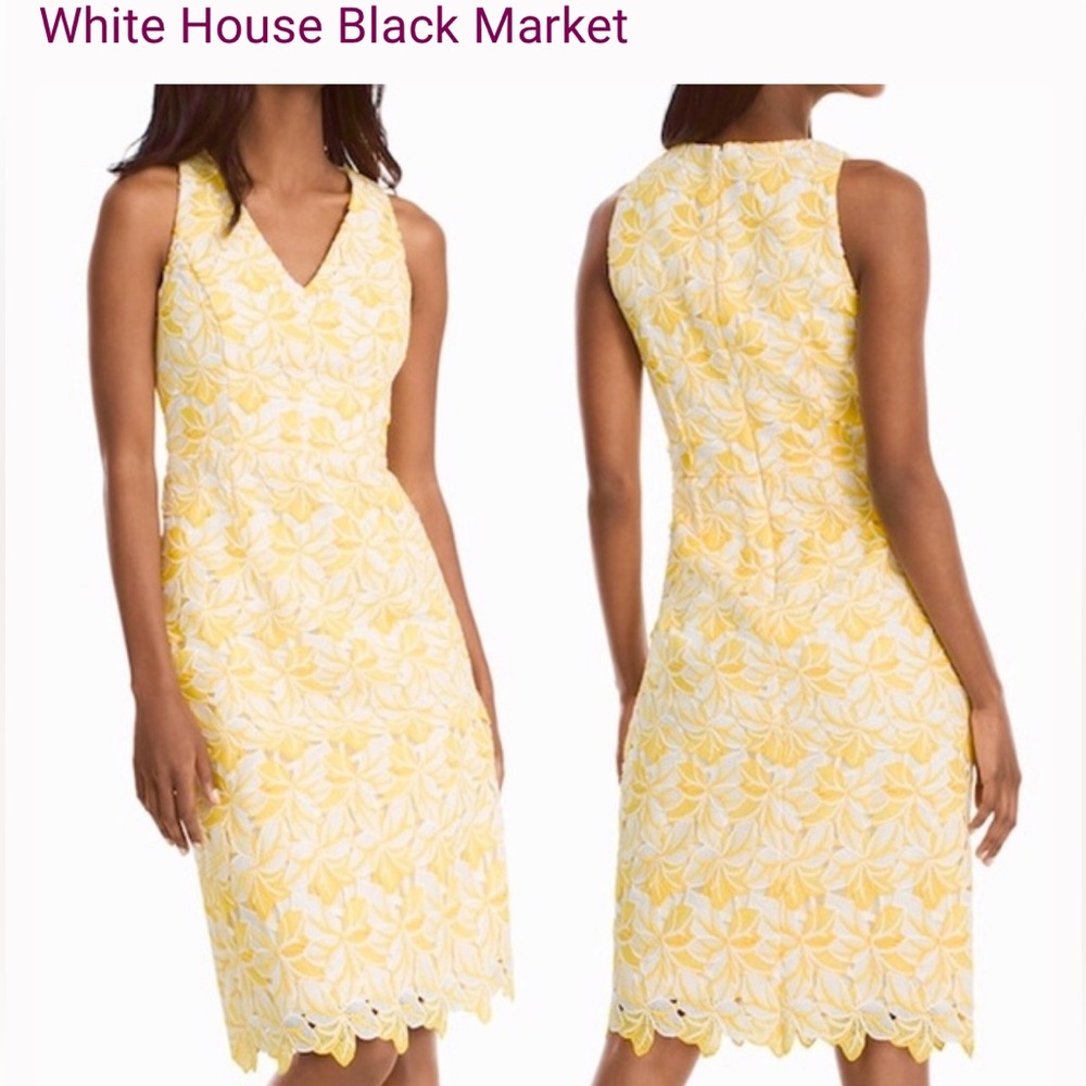 White House Black Market Yellow & White Floral Lace Midi Dress